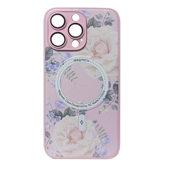 Flower Design Magnetic Case for Apple iPhone 15 Pro Max Pink